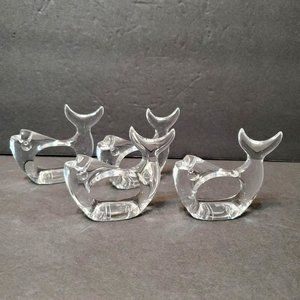 Vintage Bijan Lucite Napkin Rings, Set of 4, 1980 Clear Acrylic Fish Whale Beach
